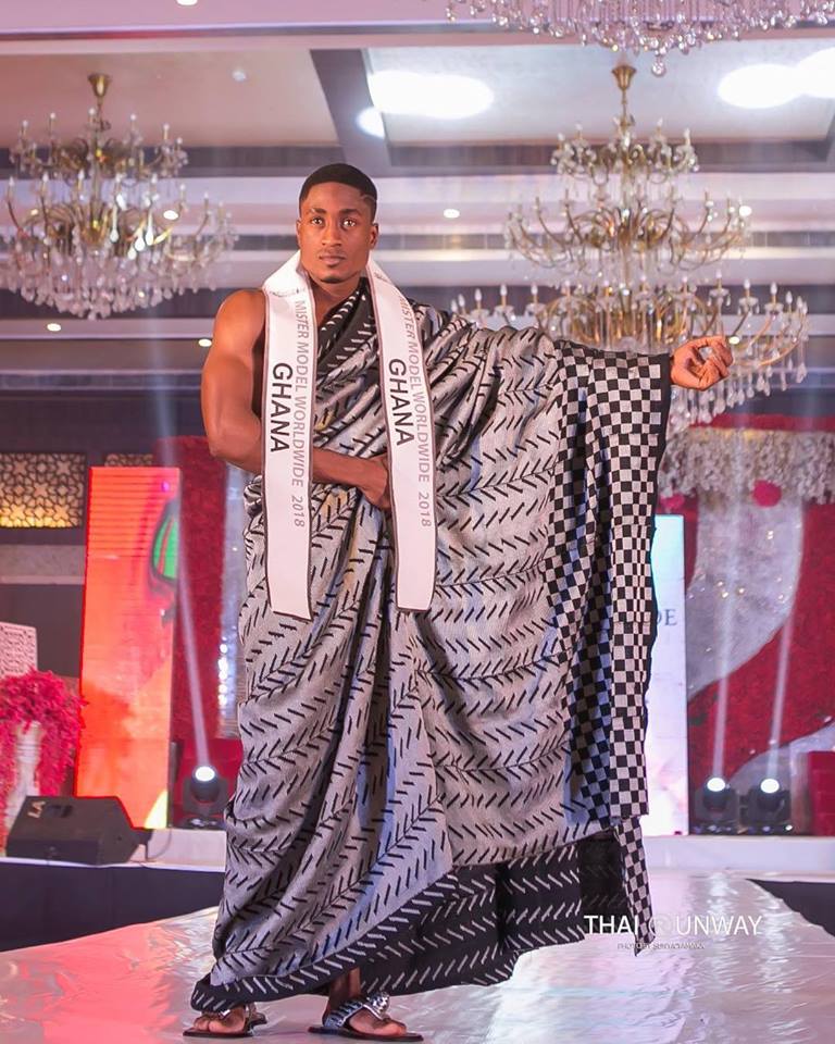 Mr Ghana, Yoni Ahafia while walking down the runway during the national costume presentation show of Mister Model Worldwide 2018 contest. Picture by Thai Runway / Sunya Yamaka. 